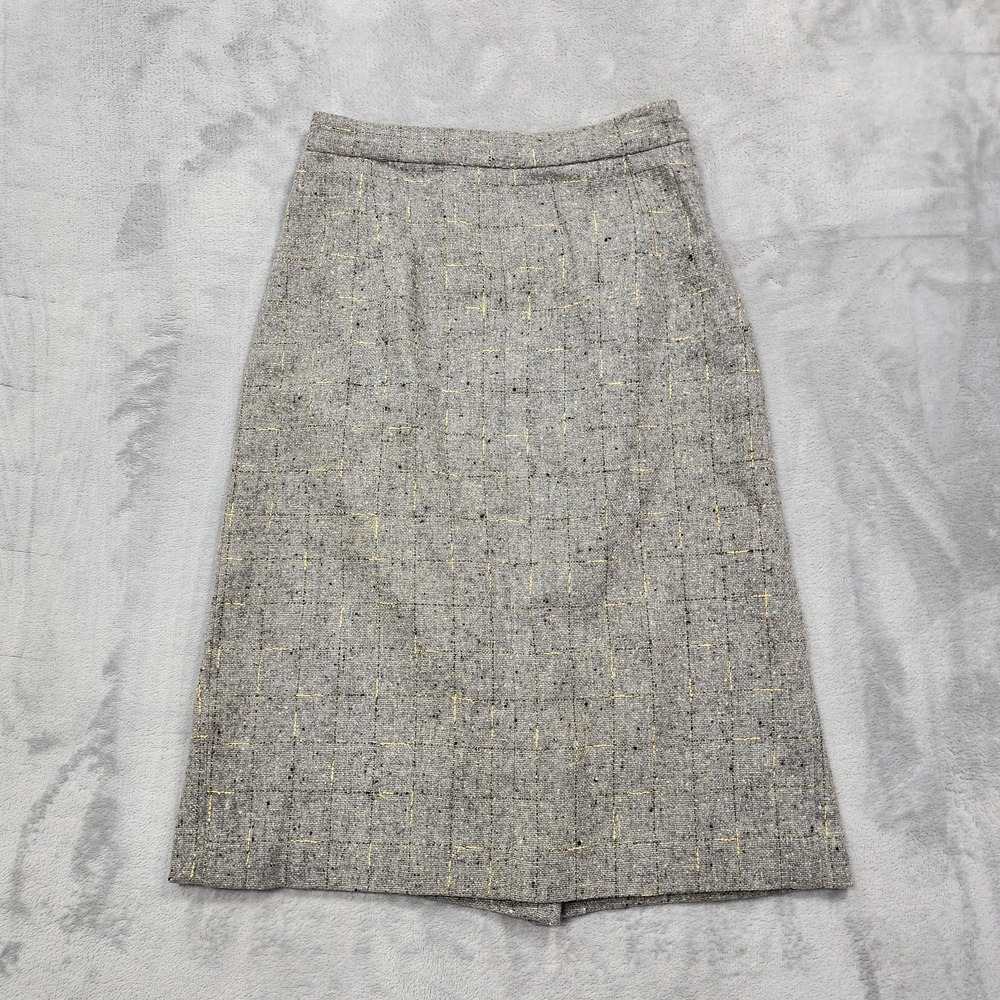 Vintage Skirt Womens M Gray Plaid Tweed Wool Side Metal Zip A-line Office Preppy